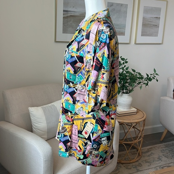 Vintage Nicole Miller 1990 Limited Shopaholic Print Silk Button Down NYC Shirt - Picture 4 of 17